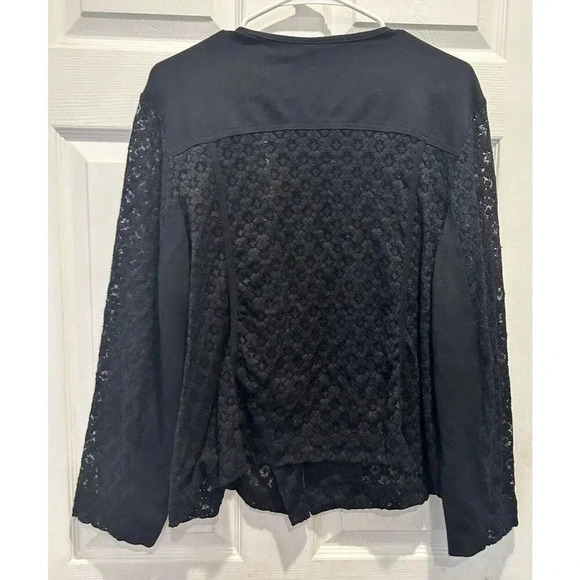 Chico's Lace Mixed Media Moto Jacket Size Chico’s 3 Size 16 XLarge Black Stretch - Picture 8 of 8